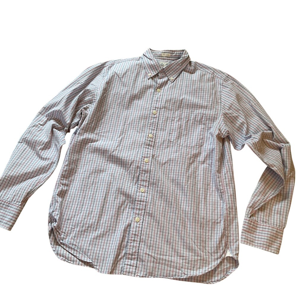 J.Crew Shirtings Mens Medium 2-Ply Cotton Plaid Button Down Shirt Blue Red White